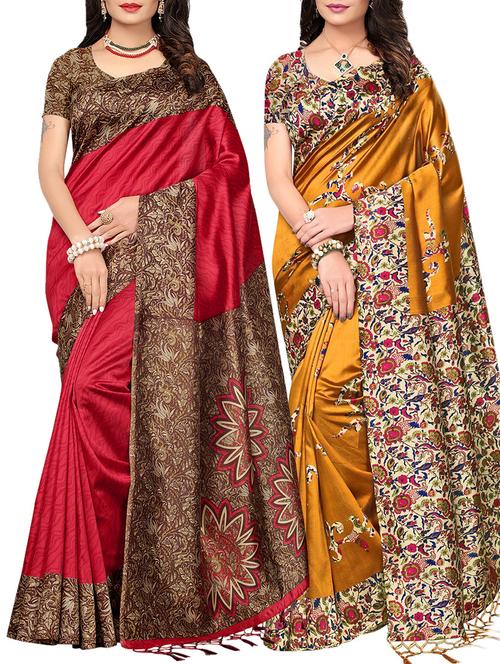 set of 2 multicolor silk blend printed saree combo with blouse - 15176602 - Standard Image - 1