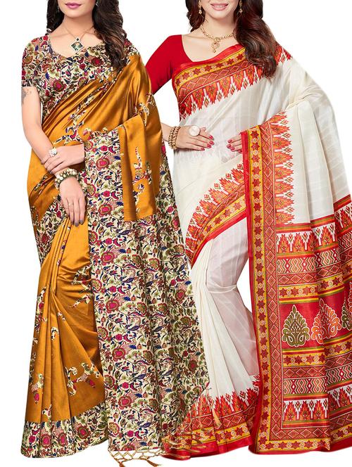 set of 2 multicolor silk blend printed saree combo with blouse - 15176615 - Standard Image - 1