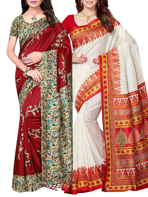 set of 2 multicolor silk blend printed saree combo with blouse - 15176617 - Standard Image - 1
