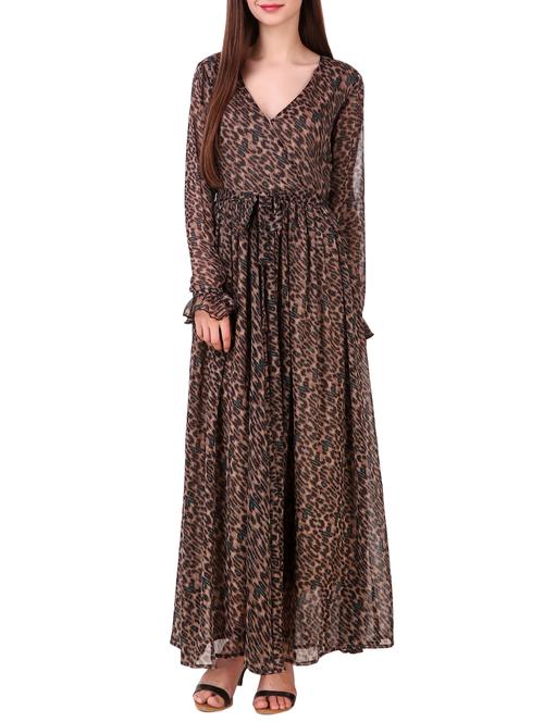 brown printed chiffon maxi dress - 15176704 - Standard Image - 1
