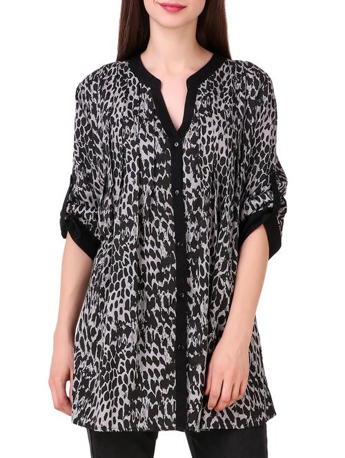 black printed rayon tunic - 15176705 - Standard Image - 1