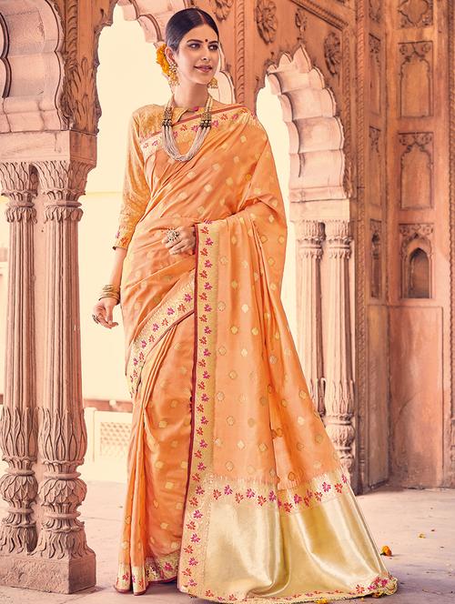 Delicate golden zari woven saree with blouse - 15176752 - Standard Image - 1