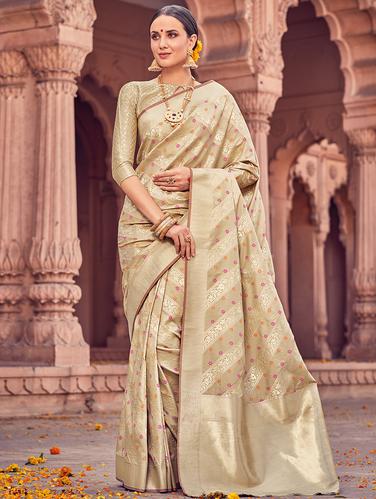 Delicate golden zari woven saree with blouse - 15176755 - Very Small Image - 1