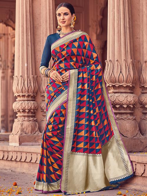 Geometrical woven saree with blouse - 15176756 - Very Small Image - 1