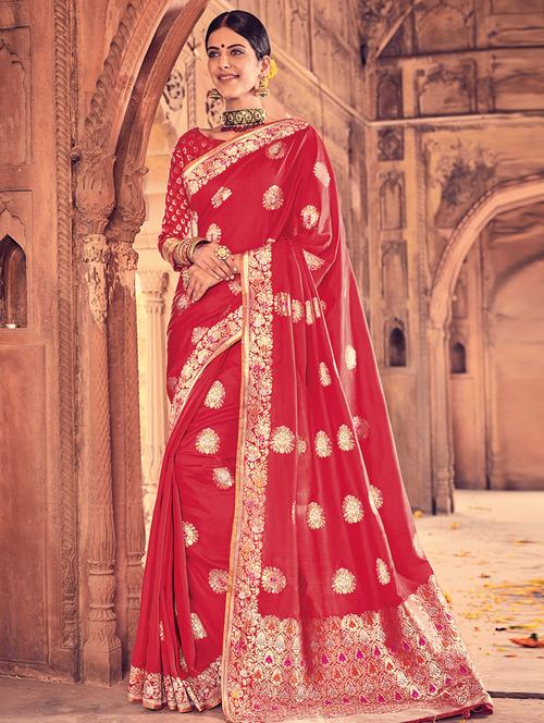 Delicate golden zari woven saree with blouse - 15176757 - Standard Image - 1