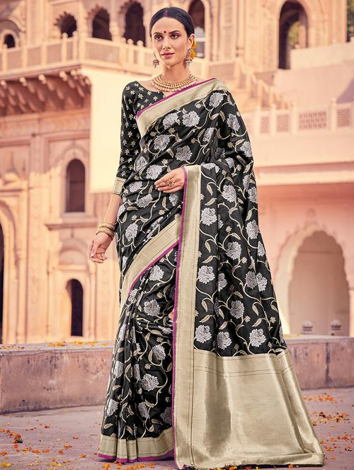 Delicate silver zari woven saree with blouse - 15176761 - Standard Image - 1