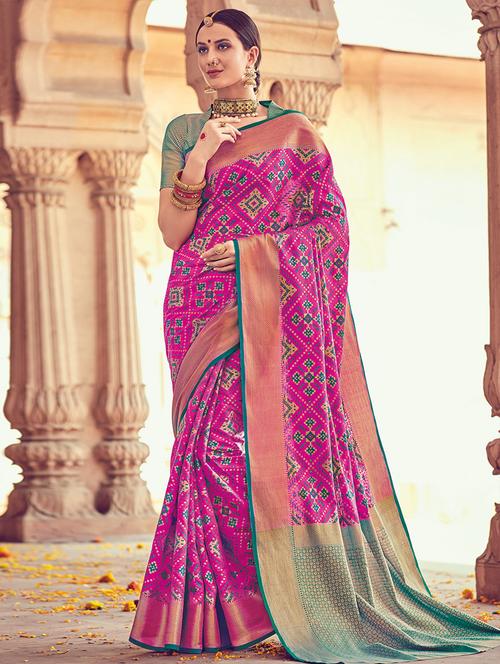 Delicate golden zari patola saree with blouse - 15176762 - Standard Image - 1