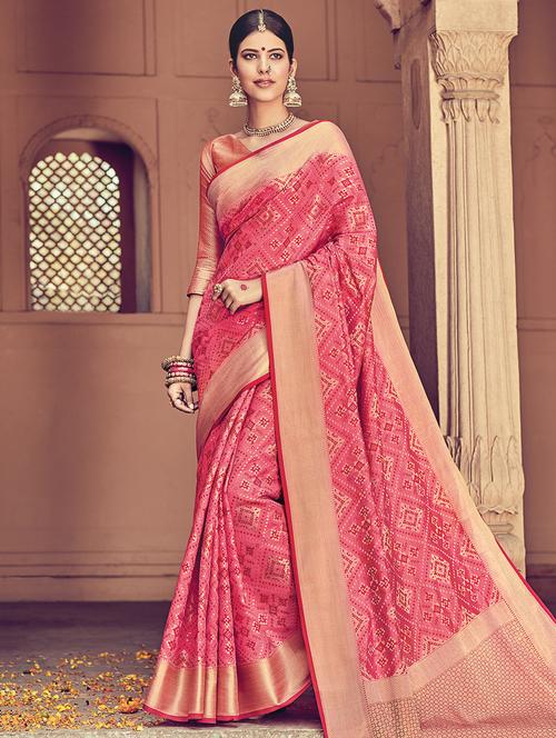 Geometrical zari woven saree with blouse - 15176769 - Very Small Image - 1