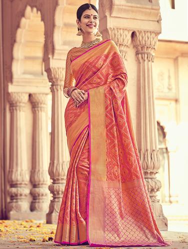 Geometrical zari woven saree with blouse - 15176771 - Very Small Image - 1