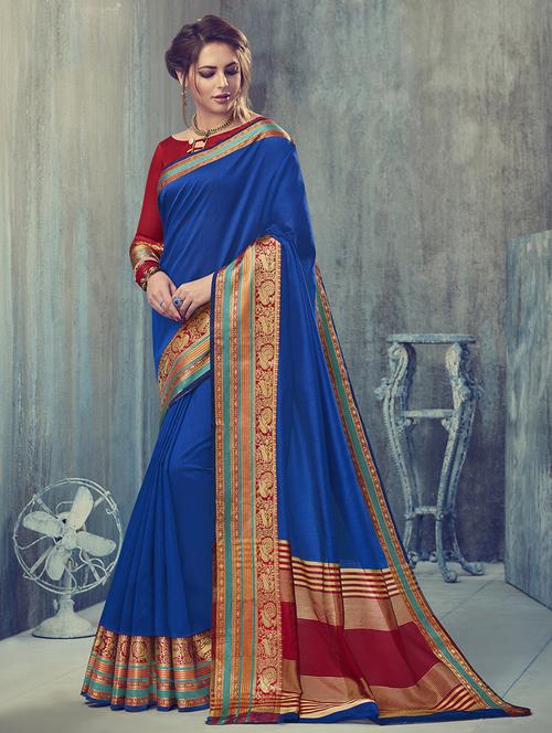 Contrast bordered saree with blouse - 15176779 - Standard Image - 1