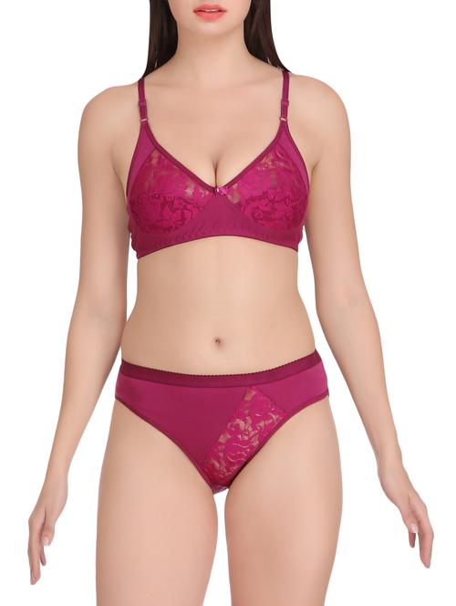 purple solid rayon bras and panty set - 15176842 - Standard Image - 1