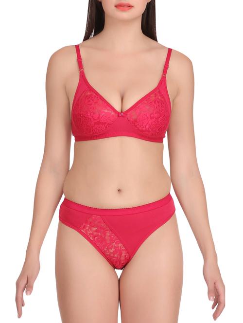 pink solid rayon bras and panty set - 15176843 - Standard Image - 1