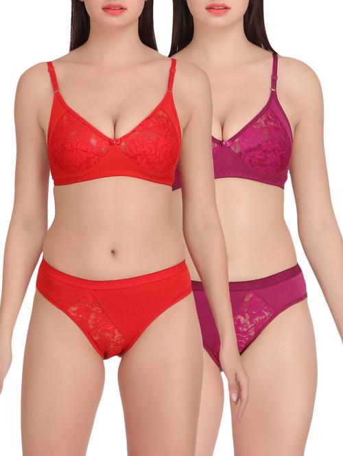 Set of 2 multi colored rayon bras and panty set - 15176845 - Standard Image - 1