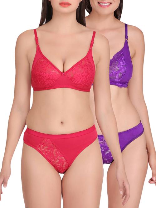 Set of 2 multi colored rayon bras and panty set - 15176850 - Standard Image - 1