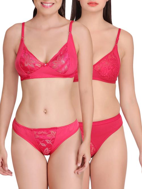 Set of 2 pink rayon bras and panty set - 15176851 - Standard Image - 1