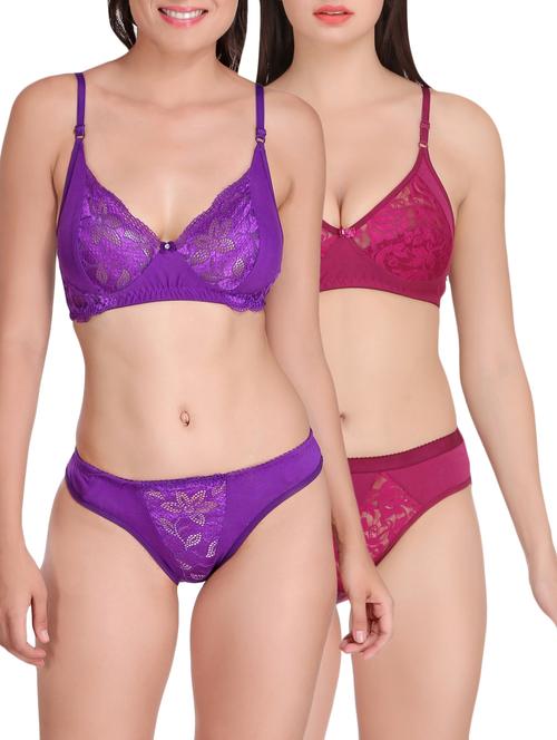 Set of 2 multi colored rayon bras and panty set - 15176853 - Standard Image - 1