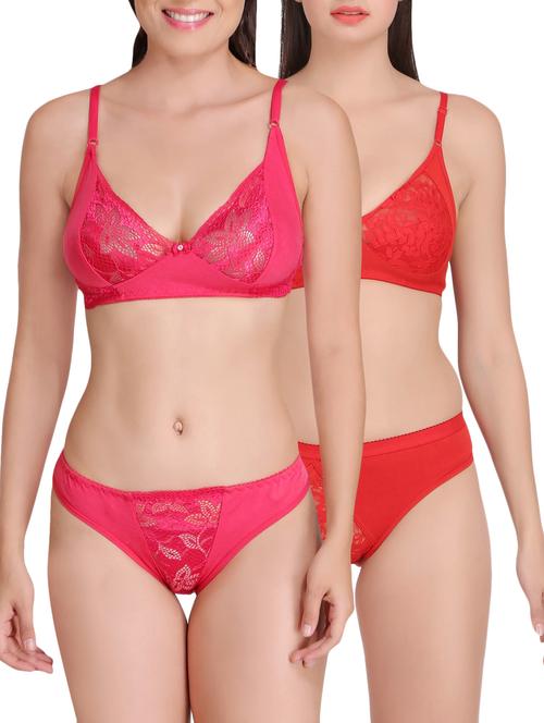Set of 2 multi colored rayon bras and panty set - 15176854 - Standard Image - 1