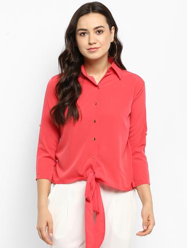 pink solid front tie up top - 15177089 - Very Small Image - 1