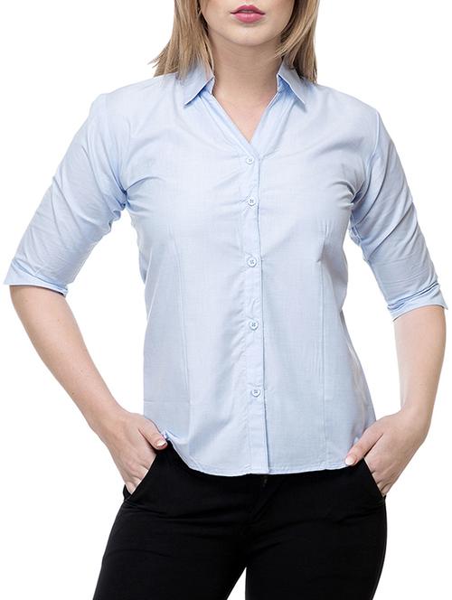 light blue solid cotton shirt - 15177096 - Standard Image - 1
