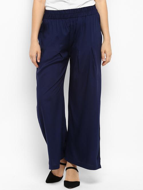 navy blue solid rayon palazzo - 15177110 - Standard Image - 1