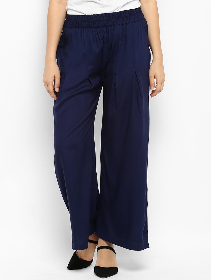 navy blue solid rayon palazzo - 15177110 - Zoom Image - 1