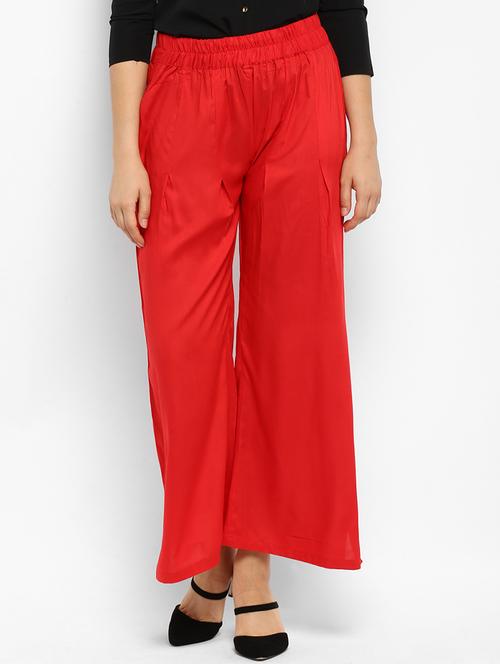 red solid rayon palazzo - 15177111 - Standard Image - 1