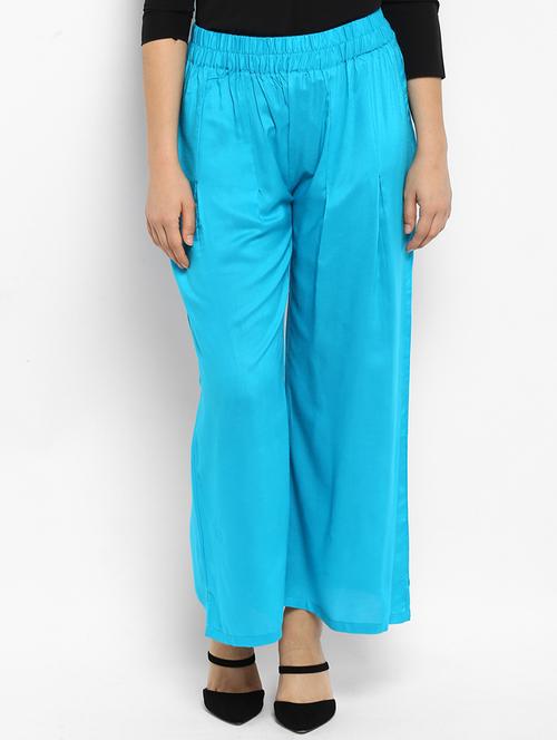 Blue solid rayon palazzo - 15177115 - Very Small Image - 1