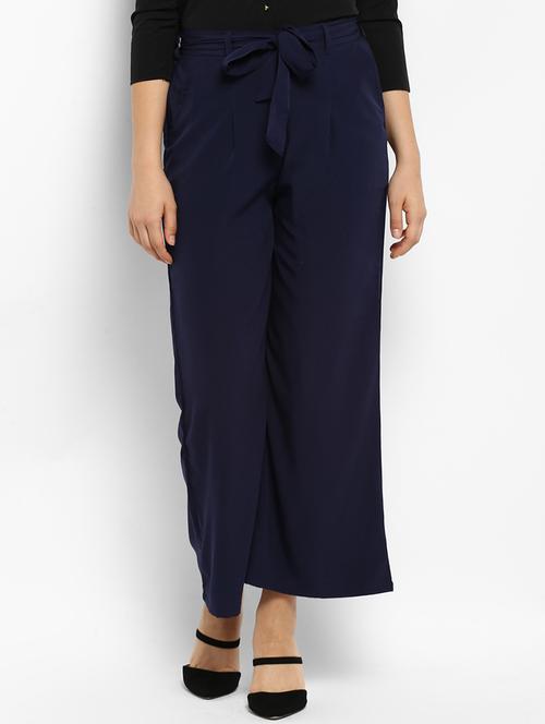 navy blue solid palazzo - 15177116 - Standard Image - 1