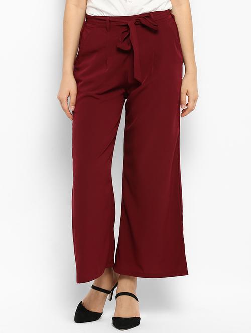 Red solid straight palazzo - 15177117 - Very Small Image - 1
