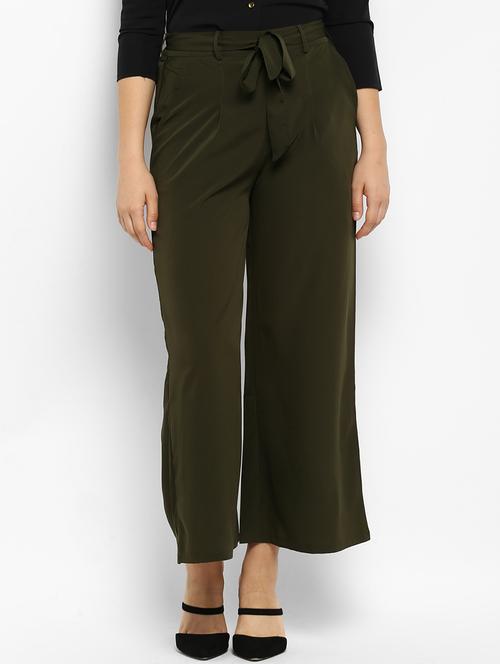 green solid straight palazzo - 15177118 - Standard Image - 1