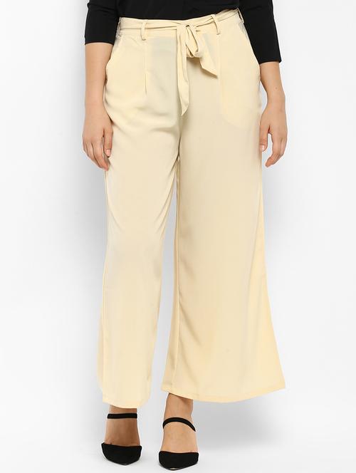 beige solid straight palazzo - 15177120 - Standard Image - 1