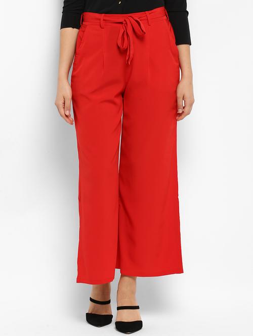 red solid straight palazzo - 15177122 - Standard Image - 1