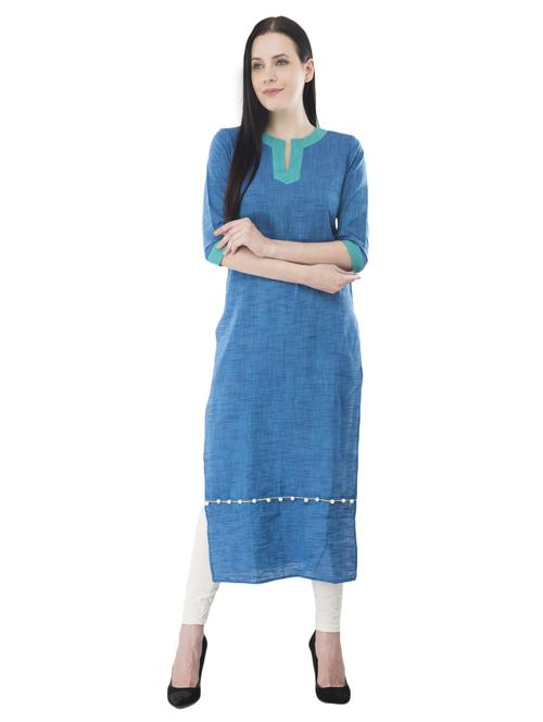 blue cotton solid straight kurta - 15177135 - Very Small Image - 1