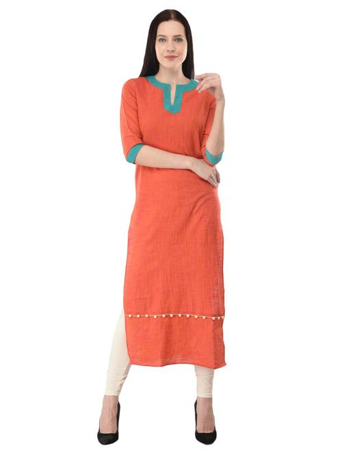red cotton solid straight kurta - 15177136 - Very Small Image - 1
