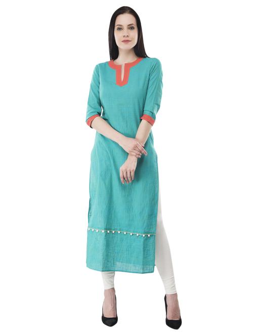 green cotton solid straight kurta - 15177137 - Very Small Image - 1