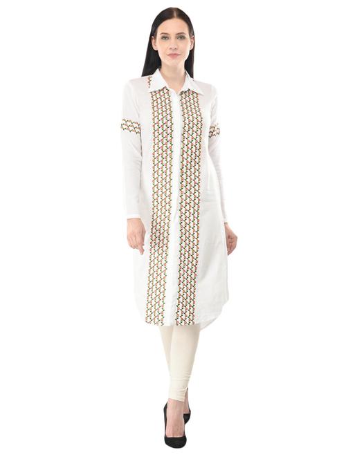 white cotton shirt straight kurta - 15177140 - Standard Image - 1