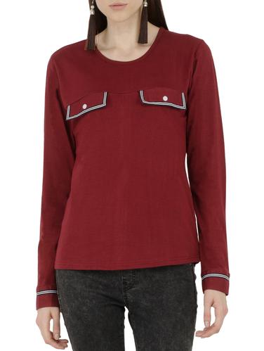 maroon solid cotton top - 15177141 - Very Small Image - 1