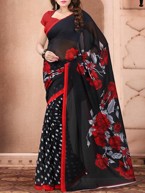 black georgette half & half saree with blouse - 15177152 - Standard Image - 1