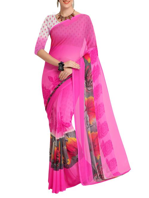 pink georgette printed saree with blouse - 15177153 - Standard Image - 1