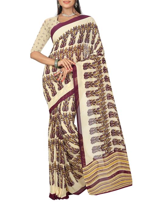 beige georgette printed saree with blouse - 15177158 - Standard Image - 1