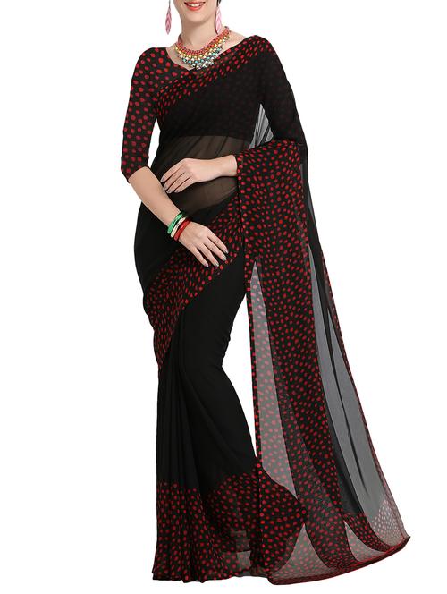 black georgette bordered saree with blouse - 15177163 - Standard Image - 1