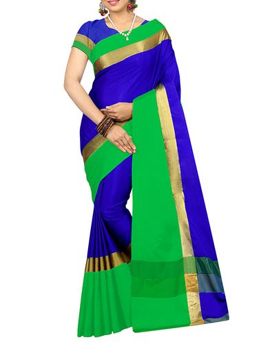 blue raw silk bordered saree with blouse - 15177166 - Very Small Image - 1