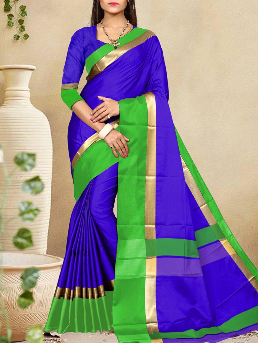 blue raw silk bordered saree with blouse - 15177167 - Zoom Image - 1
