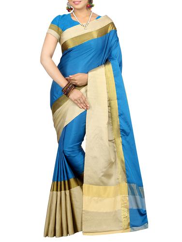 blue raw silk bordered saree with blouse - 15177168 - Very Small Image - 1