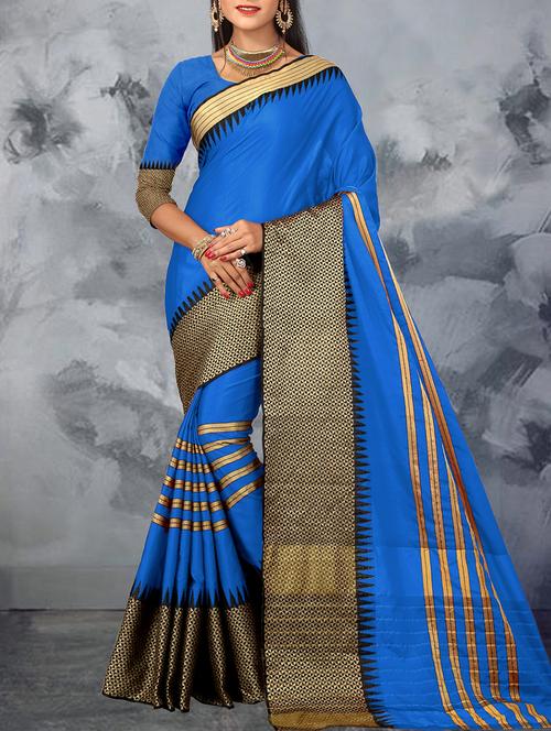 blue raw silk woven saree with blouse - 15177172 - Very Small Image - 1