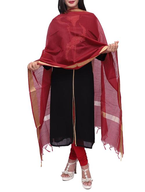 maroon cotton dupatta - 15177201 - Very Small Image - 1