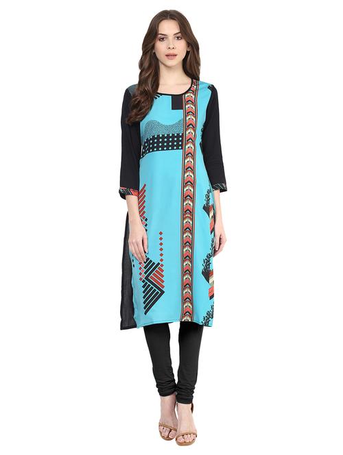 Blue rayon straight kurta - 15177256 - Standard Image - 1