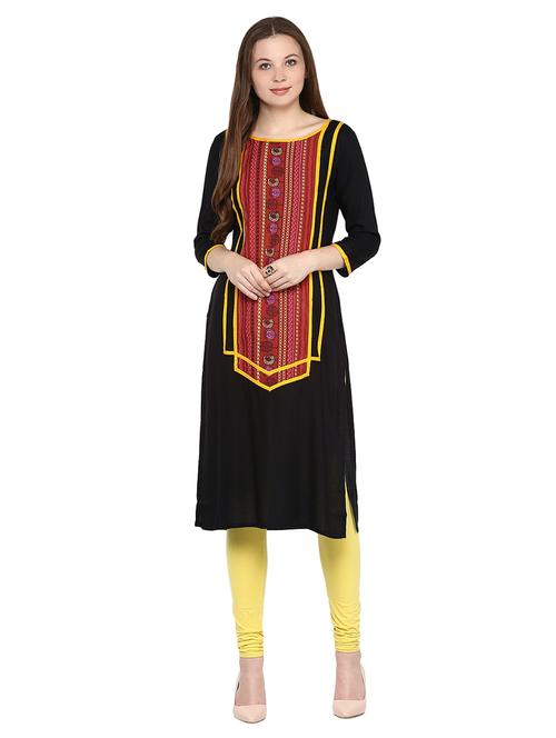 black rayon straight kurta - 15177258 - Standard Image - 1