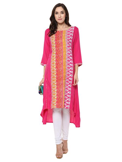 pink rayon asymmetric kurta - 15177259 - Standard Image - 1