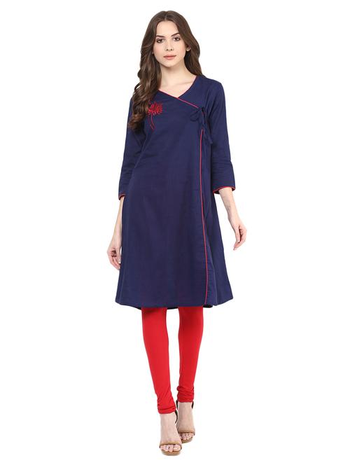 blue cotton angrakha solid kurta - 15177260 - Standard Image - 1